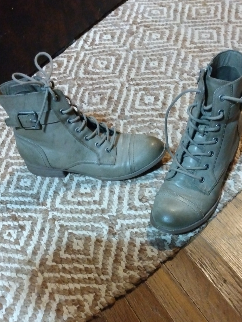 G by Guess Olive Green Lace-Up Ankle Booties with Buckle